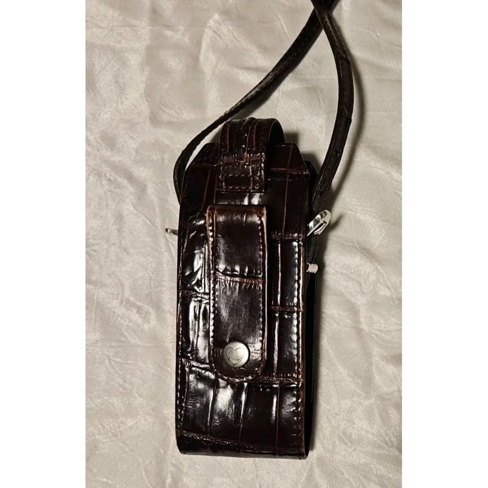 Brighton‎ Cell Phone Case Black Brown Leather Purse Long Strap Crossbody